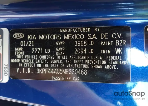 2021 Kia Forte Gt z USA, uszkodzony, nr VIN 3KPF44AC5ME330468